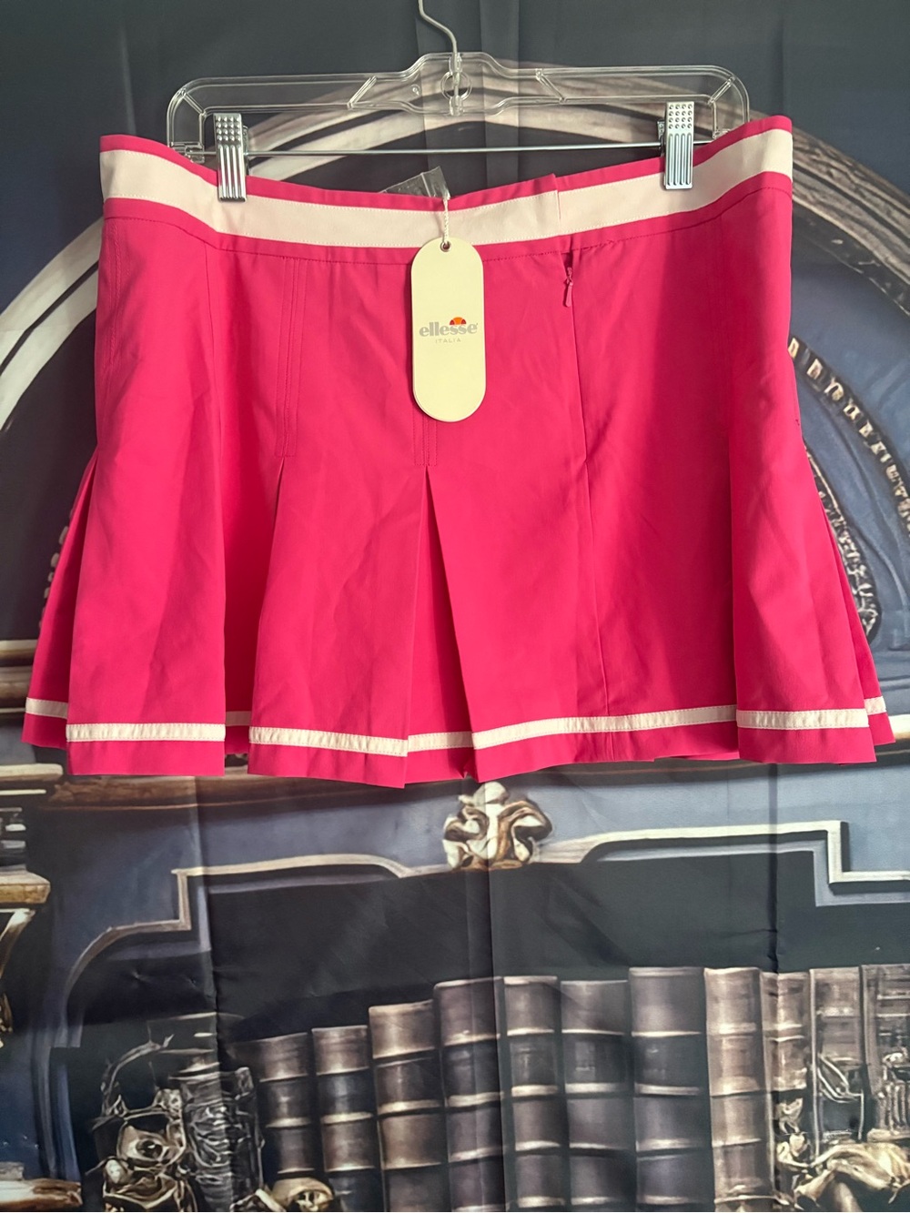 ellesse Hot Pink Pleated Mini Skirt with Cream Trim